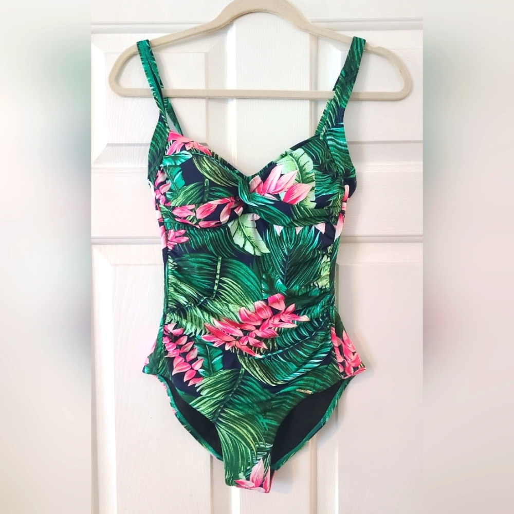 Sunseeker Tropical Green and Pink One-Piece Swimsuit